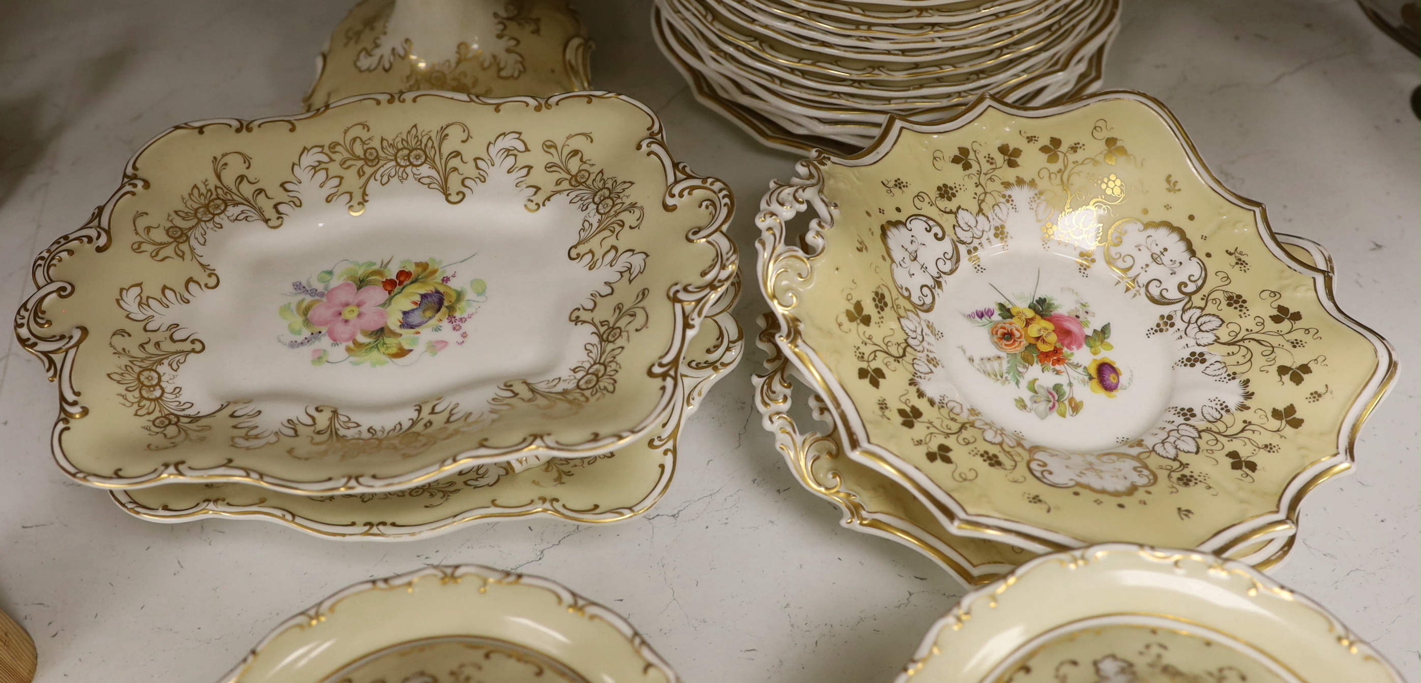 An early Victorian Davenport flower painted dessert service